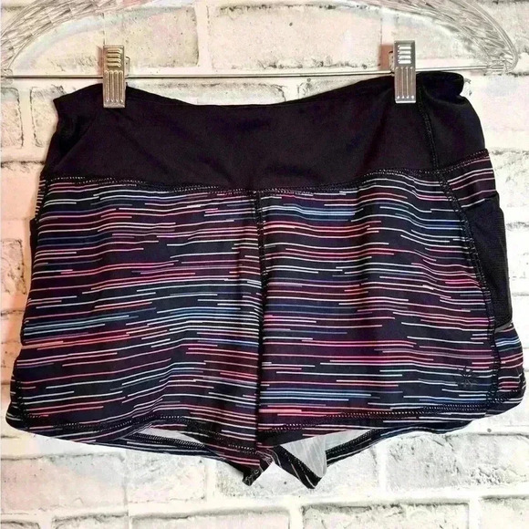 Athleta Ready Set Go striped size XS shorts with two side pockets navy blue pink - Picture 1 of 8